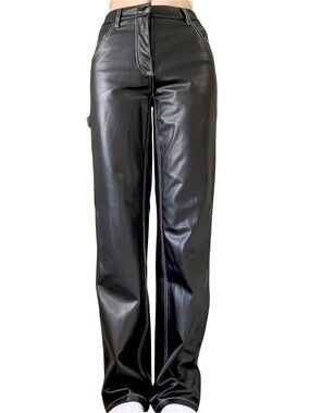 GUESS Faux Leather Low Rise Carpenter Pants Black with White Trim Size 24 GUC